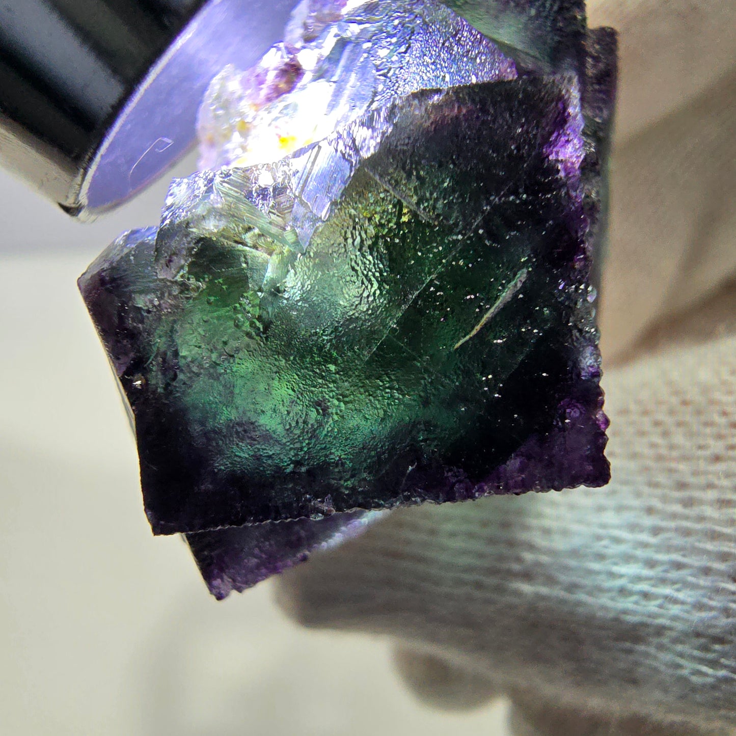 Spécimen zonal de cube de fluorite fantôme, vert violet, Okorusu, Namibie, 40 x 30 x 26 mm 