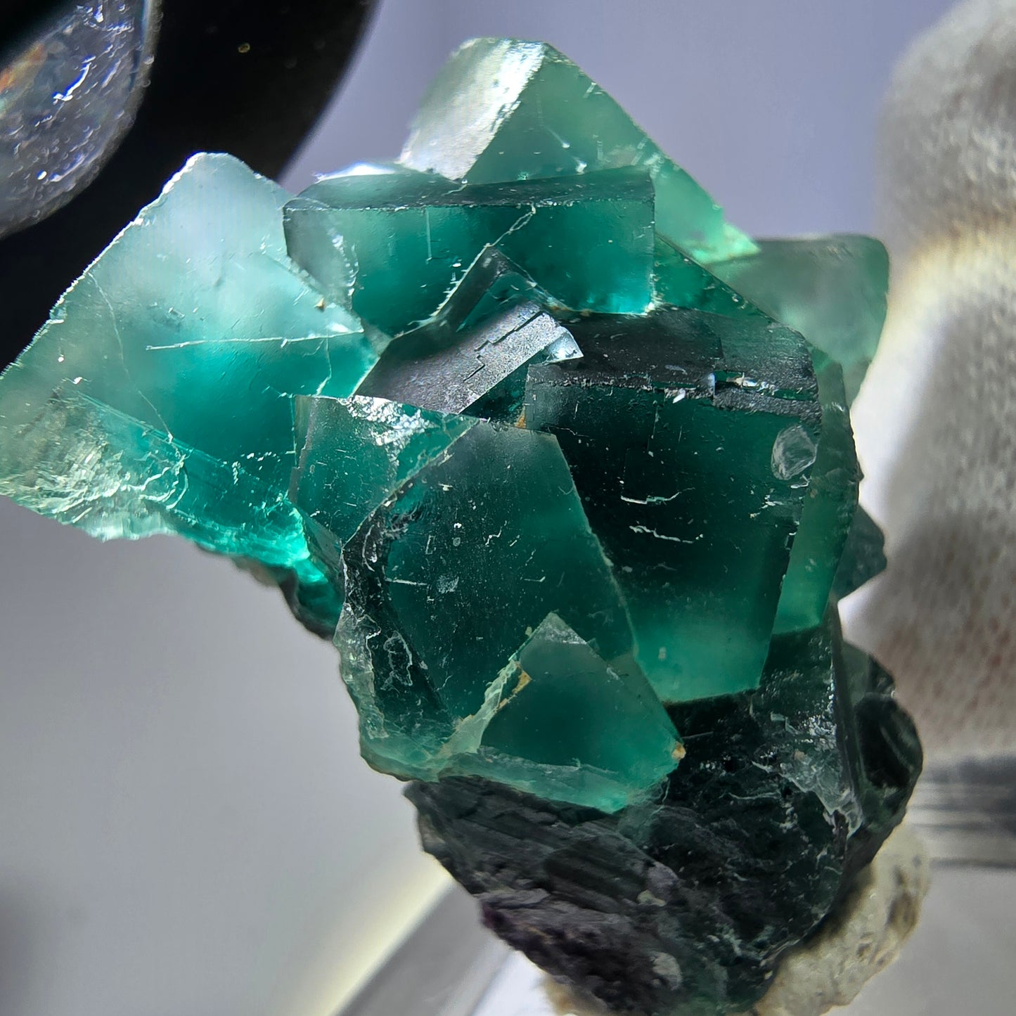 Seltene Phantom Fluorit Würfel Stufe zonal grün lila Okorusu, Namibia 36*29*21mm