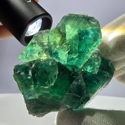 Grand spécimen de cube de fluorite fantôme, parqueté vert Okorusu, Namibie, 85 x 61 x 34 mm 