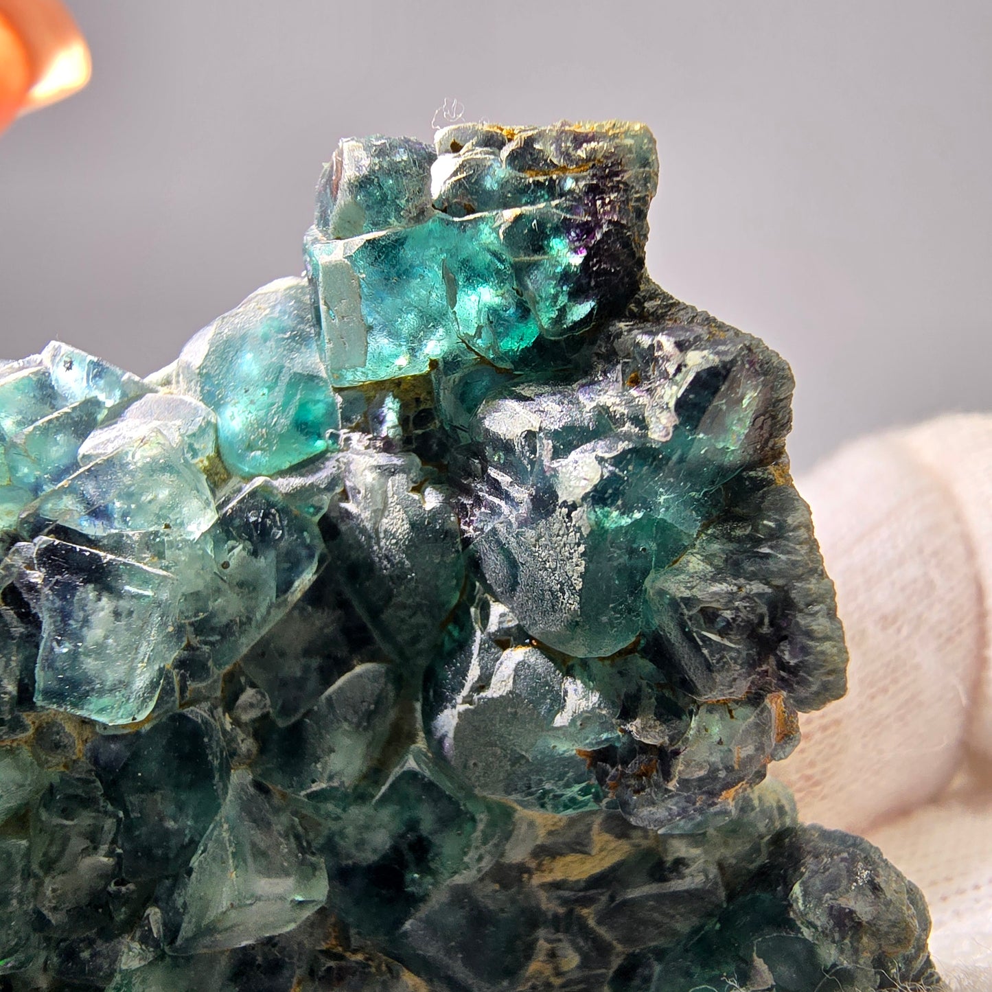 Rares cubes de fluorite fantôme zonaux, vert violet, Erongo, Namibie 75 x 53 x 15 mm 