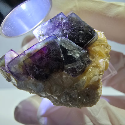 Cubes de fluorite fantôme colorés, spécimen de muscovite, Erongo, Namibie, 32 x 27 x 13 mm 