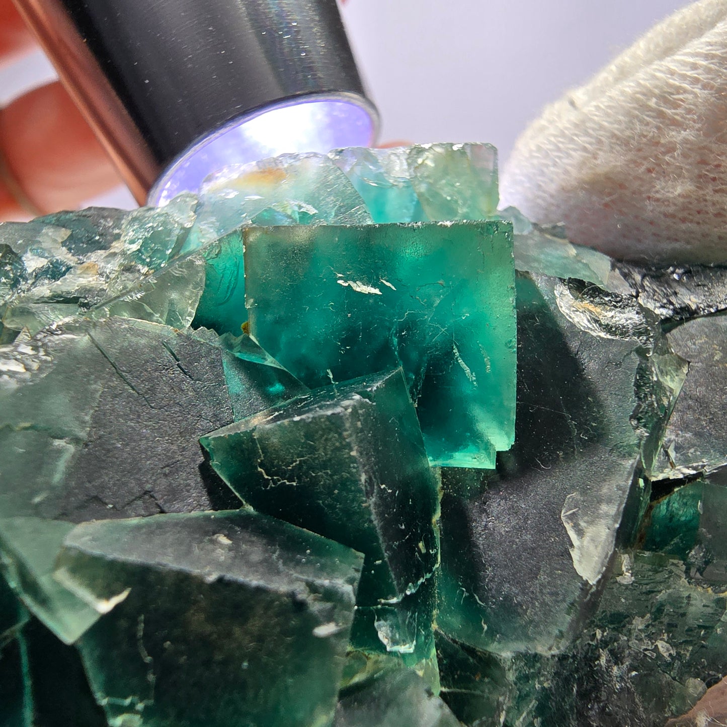 Seltene Phantom Fluorit Würfel Stufe parkettiert grün Okorusu Namibia 82*41*23mm