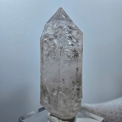Sceptre DT Enhydro en quartz fumé squelette, 2 gobos de poche Bubble Valentine. Namibie 85 x 32 x 27 mm 