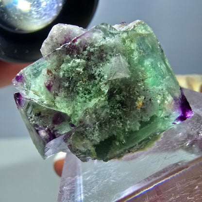 Phantom Fluorit Würfel, Quarz Stufe, grün lila Okorusu, Namibia 22*21*18mm