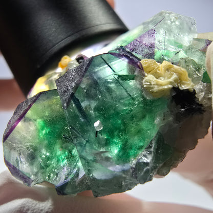 Cube de fluorite fantôme, zonal, muscovite, spécimen de tourmaline Schorl, Erongo, Namibie, 39 x 28 x 22 mm 