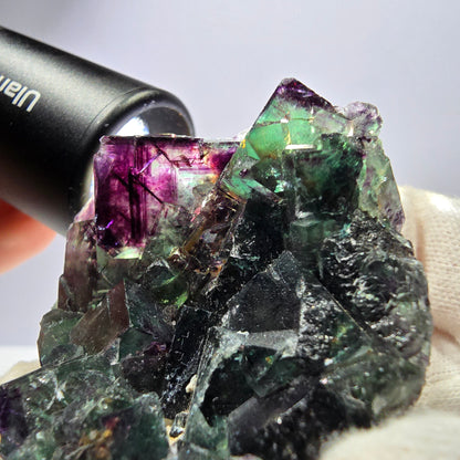 Spécimen de cube de fluorite fantôme transparent, parqueté, zonal, Okorusu, Namibie, 72 x 54 x 23 mm 