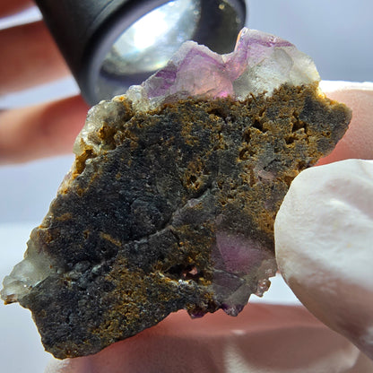 Rare cube de fluorite fantôme, spécimen de quartz vert violet Okorusu Namibie 34 x 21 x 13 mm 