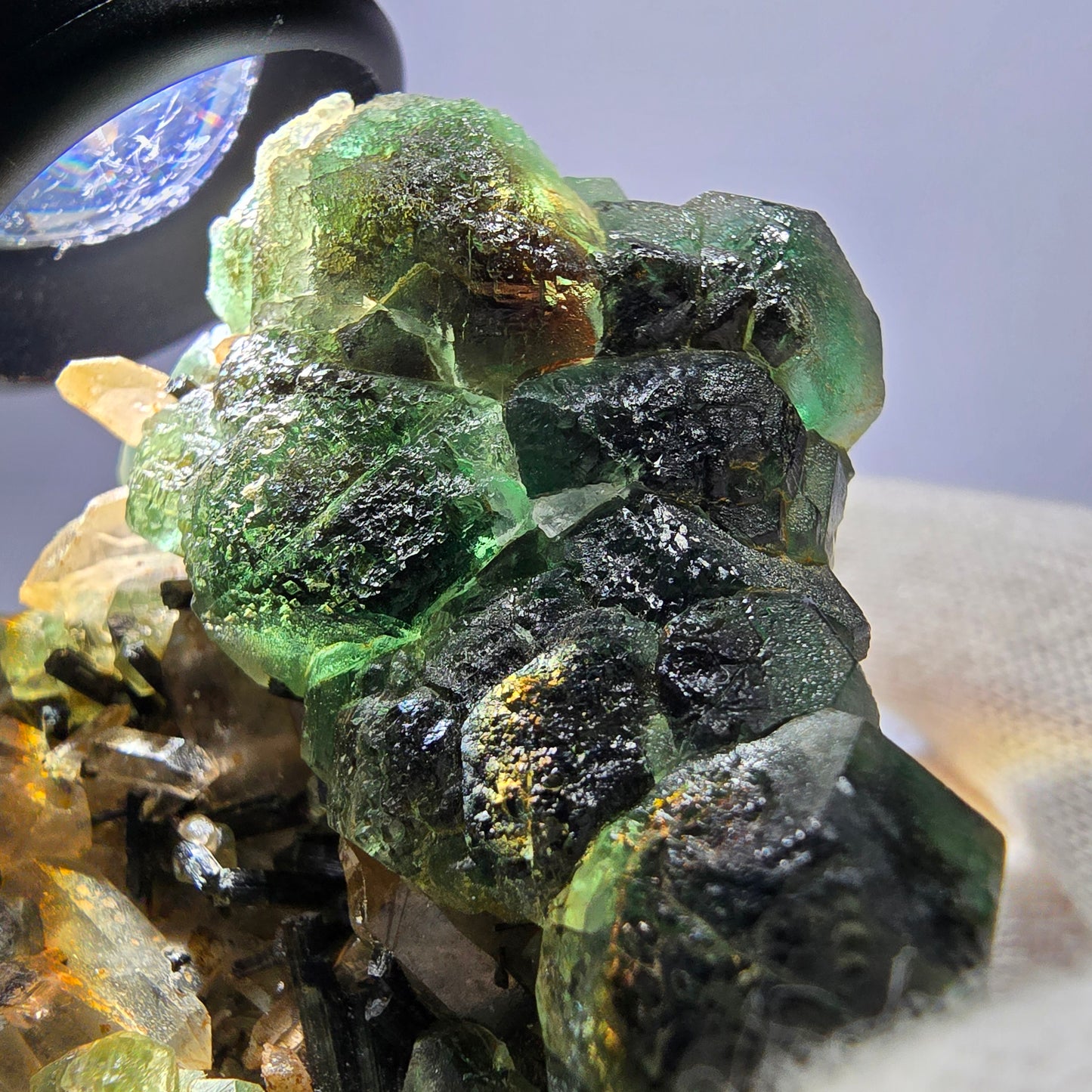 Fluorite fantôme Schörl Tourmaline Hyalite Quartz fumé Erongo Namibie 77*60*57mm 