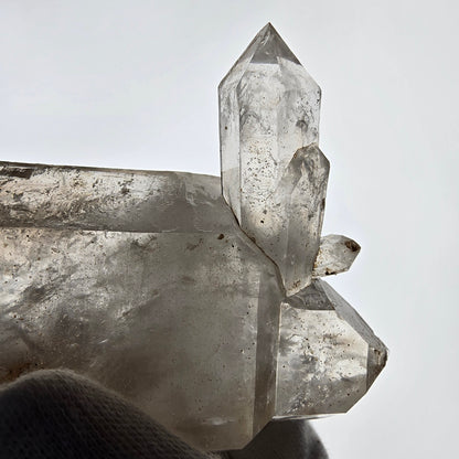 Quartz fumé squelette Enhydro DT, calcite UV, 3x Bubble Valentine Pocket Namibie 121 x 76 x 35 mm 