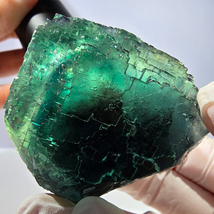 Spécimen de cube de fluorite fantôme transparente, vert parqueté, Okorusu, Namibie, 52 x 49 x 41 mm 