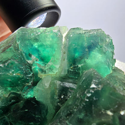Grand spécimen de cube de fluorite fantôme, vert parqueté Okorusu, Namibie 84*80*40 mm 
