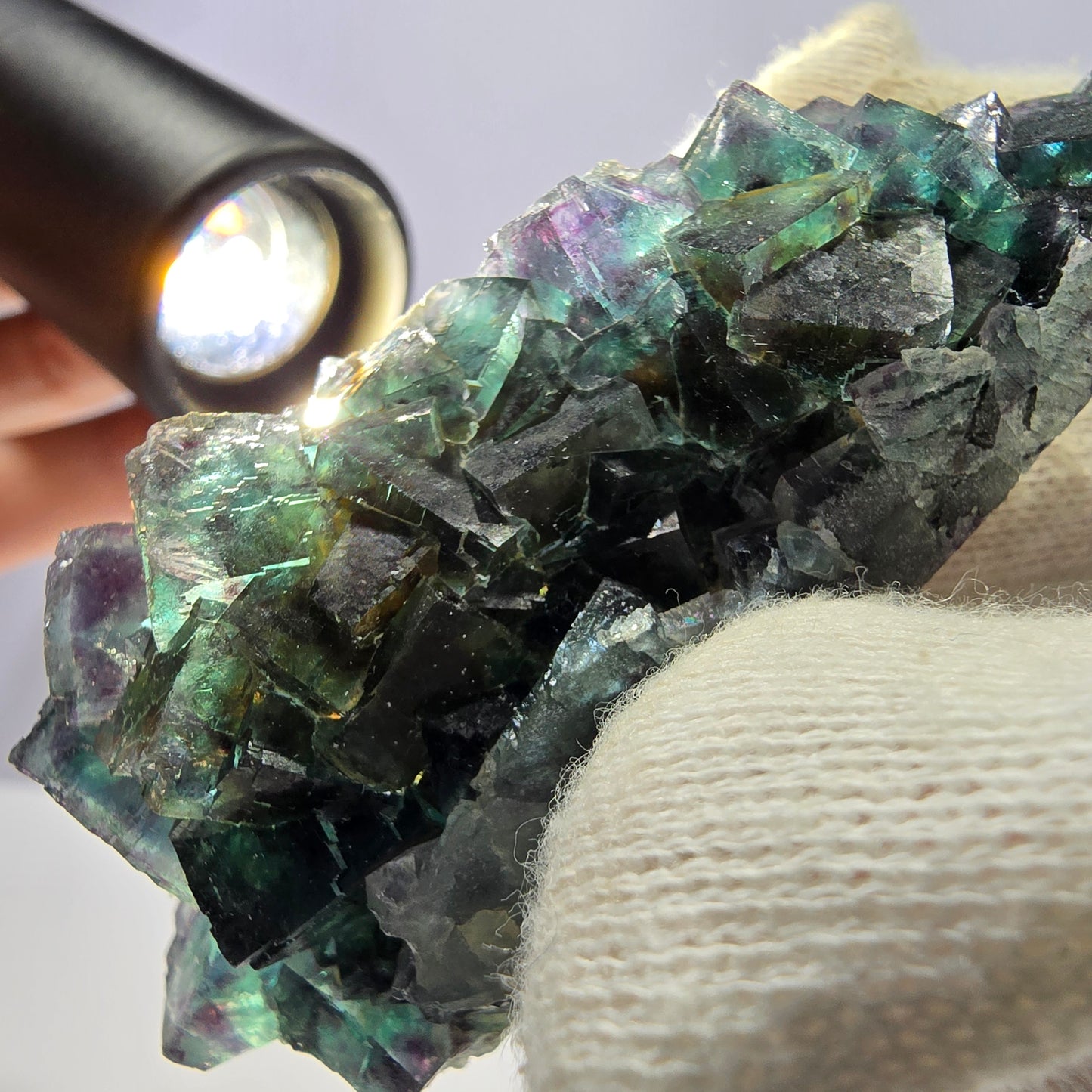 Seltene Phantom Fluorit Würfel Stufe, grün lila Okorusu Namibia 80*24*32mm