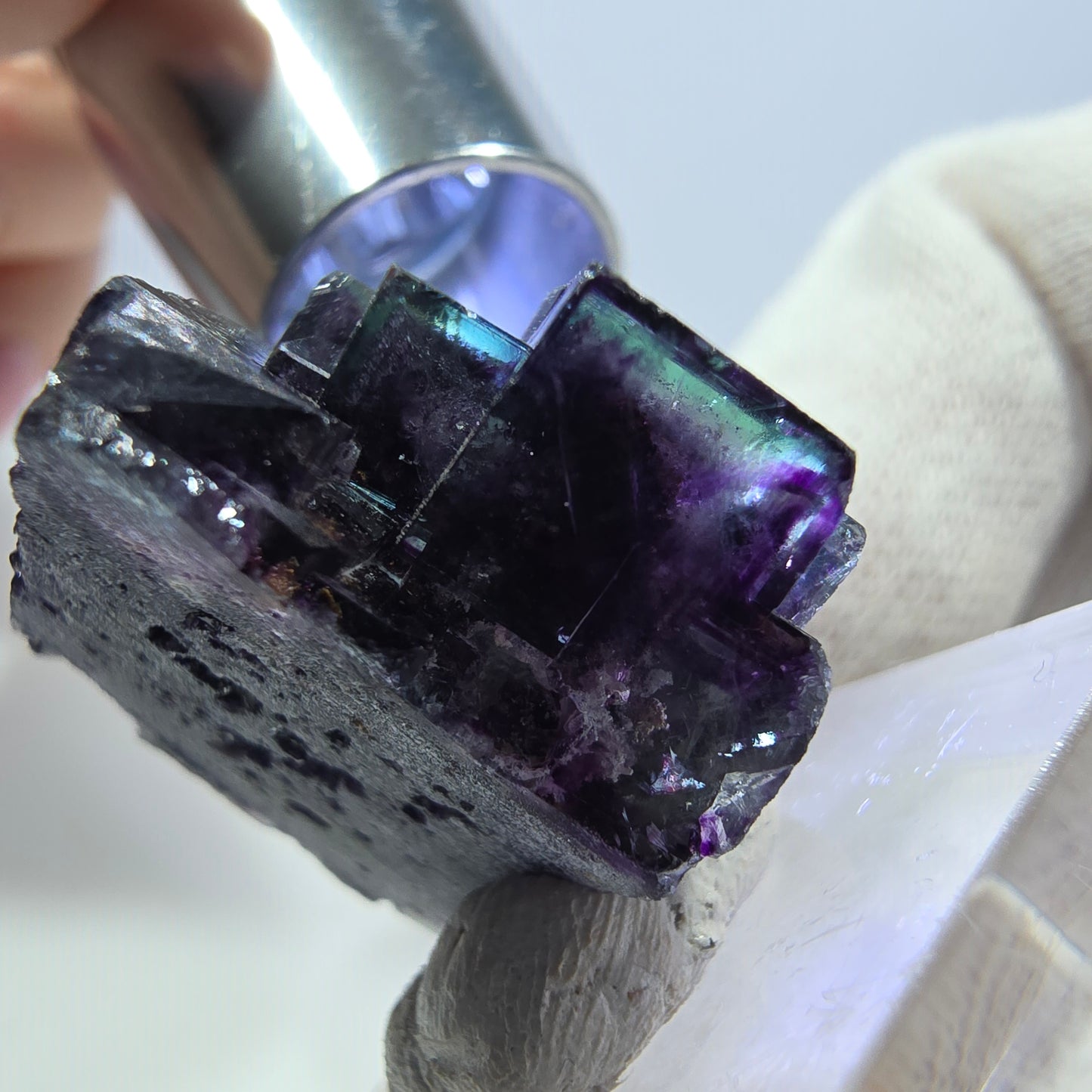 Klare Phantom Fluorit Würfel Stufe zonal grün lila Okorusu, Namibia 33*26*17mm