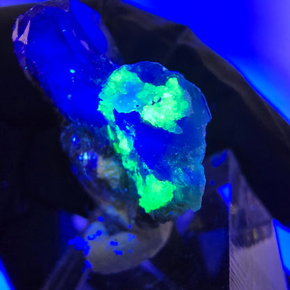 Cube de fluorite fantôme zonal, tourmaline hyalite muscovite Schörl, Erongo, Namibie 24 x 22 x 11 mm 