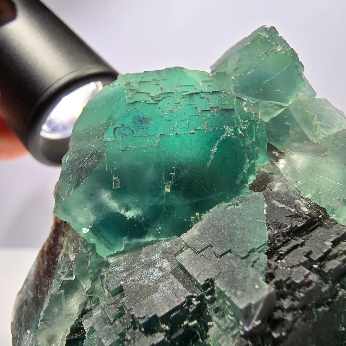 Grand cube de fluorite fantôme vert étagé Okorusu Namibie 100 x 68 x 42 mm 