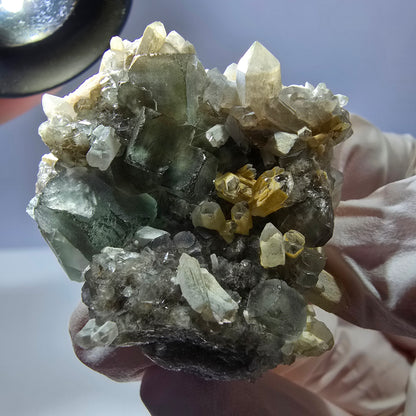 Rare cube de fluorite fantôme, spécimen de quartz vert Okorusu, Namibie, 43 x 34 x 29 mm 