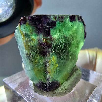 Cube de fluorite fantôme parqueté, zonal, vert violet Okorusu, Namibie 24*22*17mm 