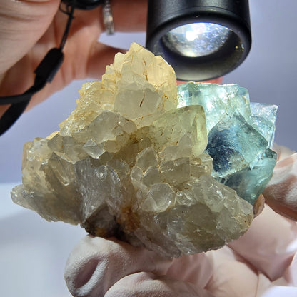Rare cube de fluorite fantôme, spécimen de quartz vert violet Okorusu Namibie 53*35*38mm 