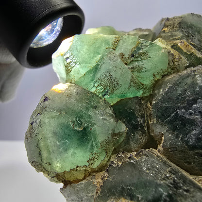 Cube de fluorite fantôme XL hexagonal à gradins zonal Erongo, Namibie 142 x 110 x 41 mm 