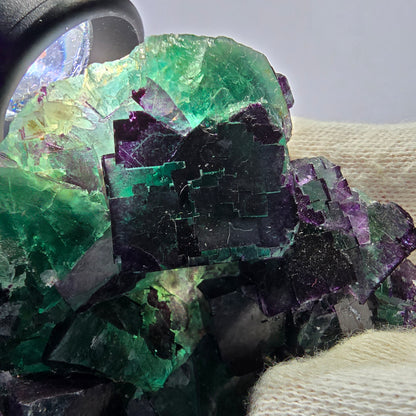 Grand spécimen de cube de fluorite fantôme vert violet zonal 11:11 Angel Pocket, Namibie 80*73*30mm 