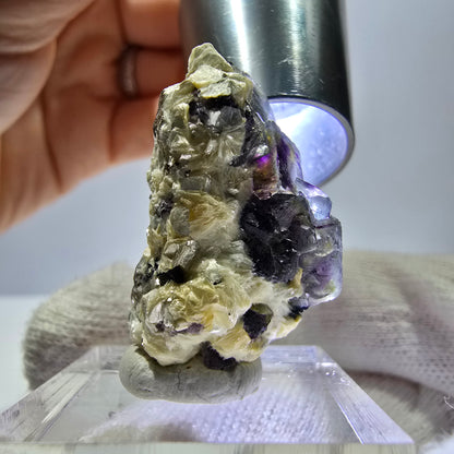 Spécimen de fluorite fantôme colorée, tourmaline scholle, muscovite, Erongo, Namibie, 30 x 19 x 20 mm 