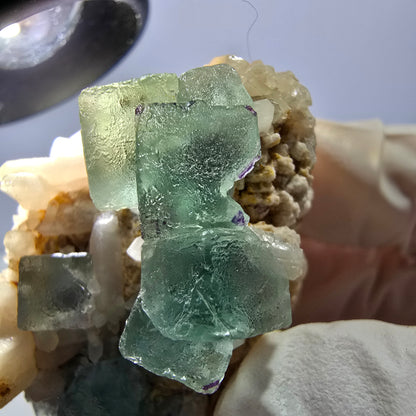 Rare cube de fluorite fantôme, spécimen de quartz vert Brandberg, Namibie, 57 x 33 x 37 mm 