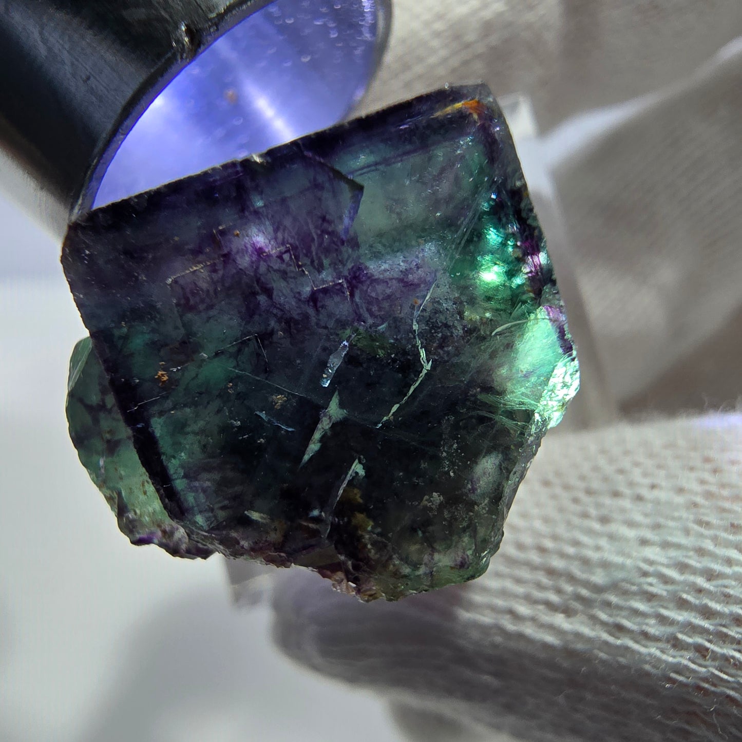 Spécimen zonal de cube de fluorite fantôme, vert violet, Okorusu, Namibie, 30 x 26 x 17 mm 