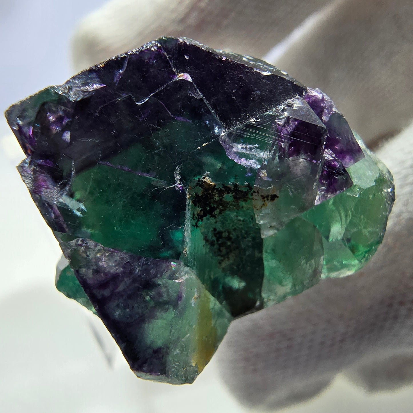 Spécimen rare de cube de fluorite fantôme, vert zonal et violet, Okorusu, Namibie, 31 x 39 x 20 mm 