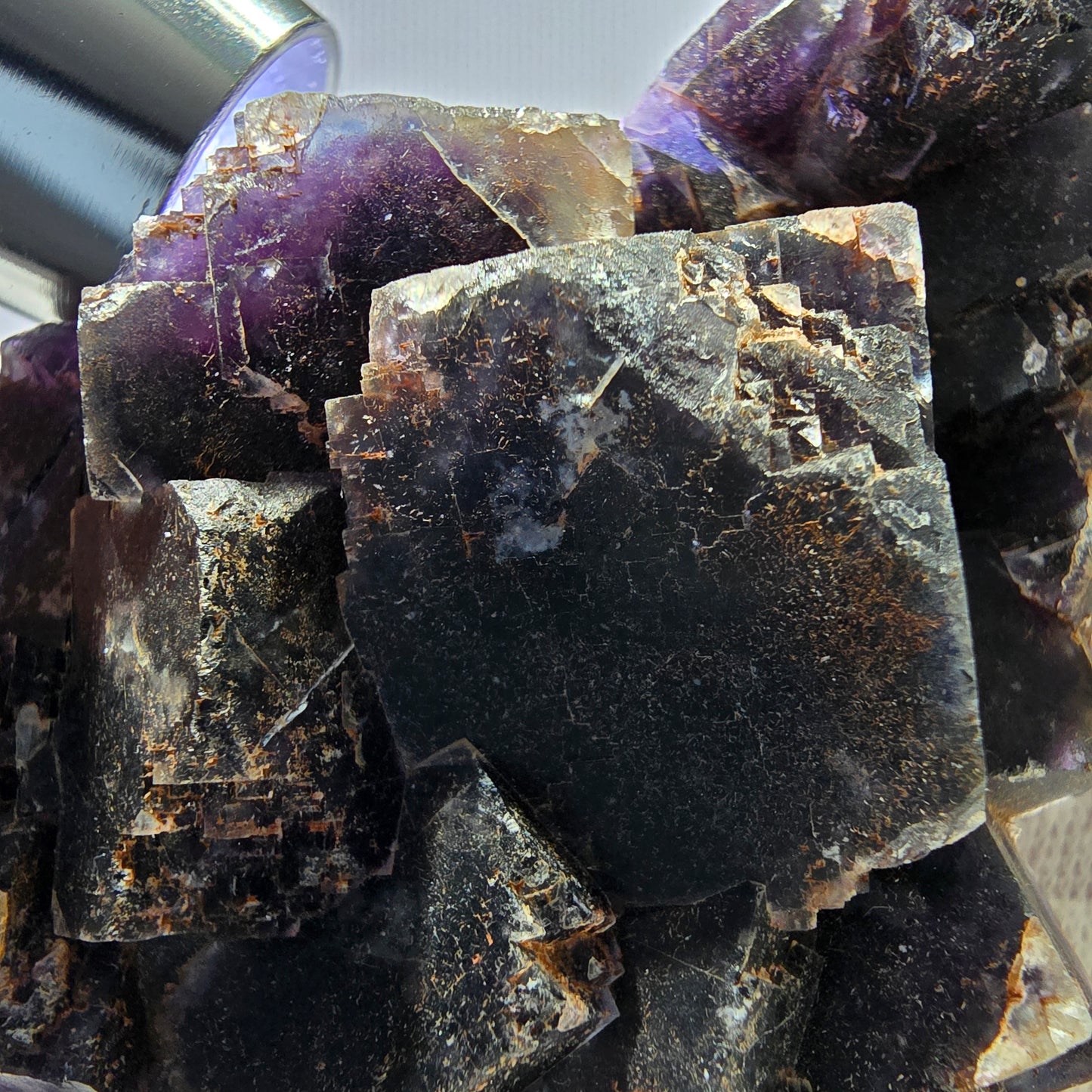 Spécimen de cube de fluorite fantôme, violet, rouge et bleu, Okorusu, Namibie, 91 x 58 x 22 mm 