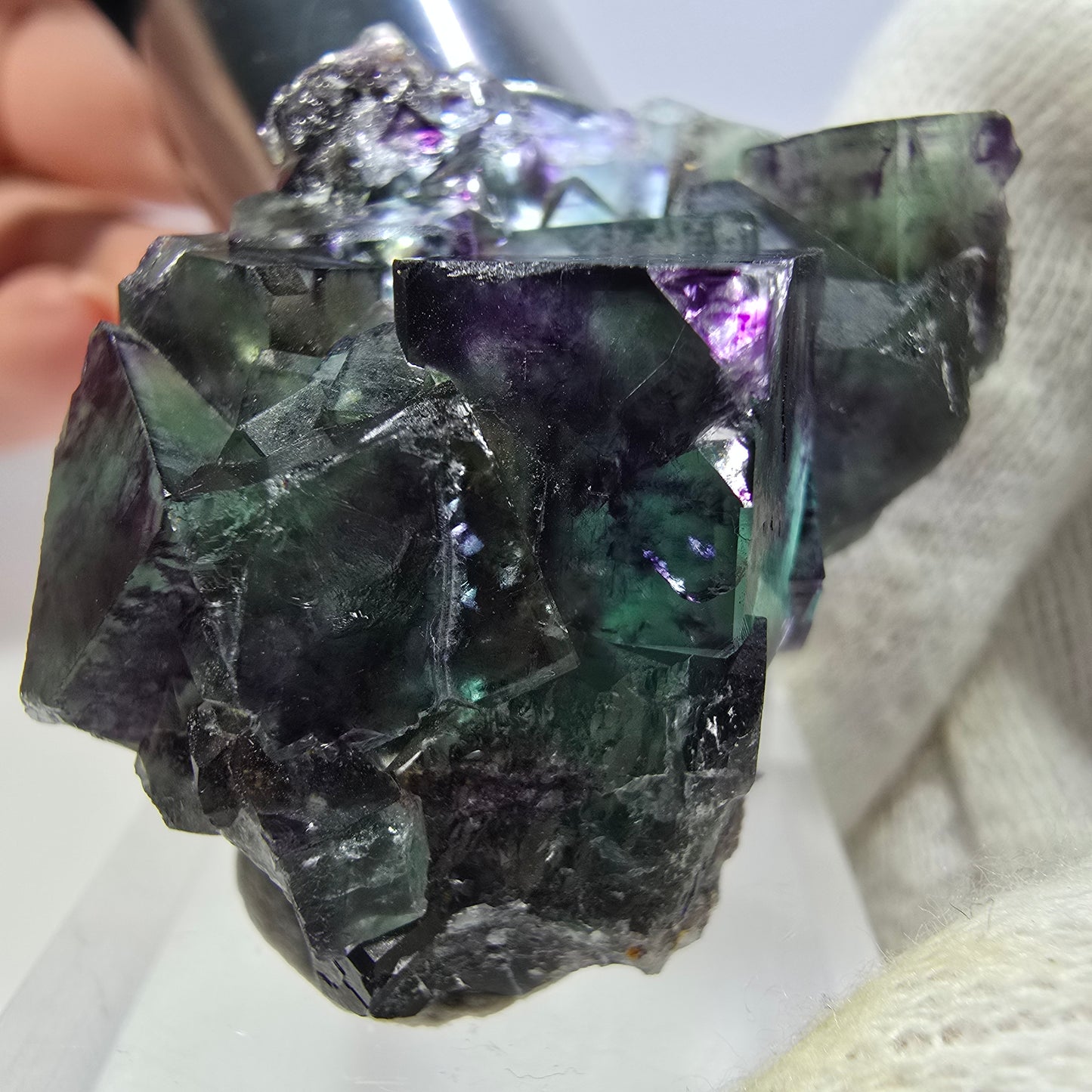Clear Phantom Fluorite Cube Specimen zonal green purple Okorusu, Namibia 41*28*23mm 