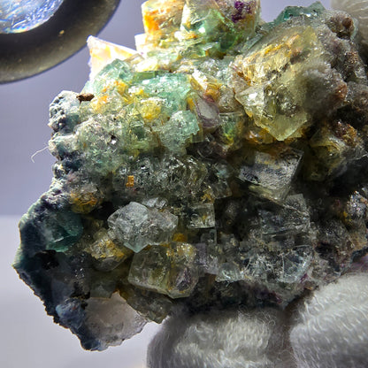 Phantom Fluorit Würfel zonal, Rauchquarz Stufe Erongo, Namibia 67*49*29mm