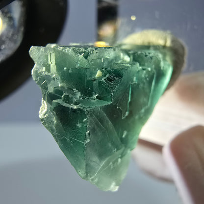 Cube de fluorite fantôme transparente parquetée, vert Okorusu, Namibie 26 x 19 x 16 mm 