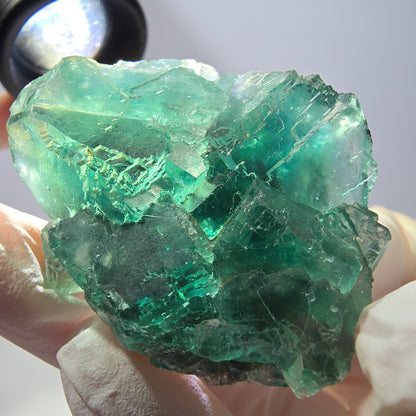 Spécimen de cube de fluorite fantôme transparente, vert parqueté, Okorusu, Namibie, 48 x 36 x 21 mm 