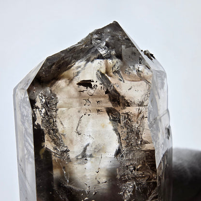 Sceptre DT en quartz fumé squelette Enhydro, poche Valentine en calcite UV, Namibie 71 x 43 x 31 mm 