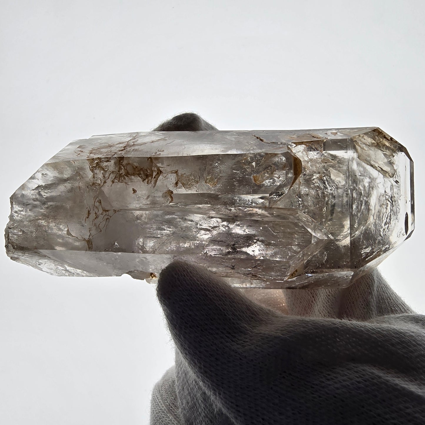 Sceptre en quartz fumé lémurien Enhydro, 1x Goboboseb de poche Bubble Valentine Namibie 96 x 38 x 25 mm 