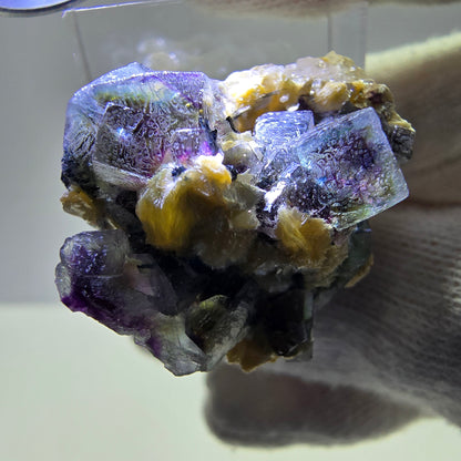 Fluorite fantôme colorée, tourmaline schol, muscovite, hyalite, Erongo, Namibie, 32 x 27 x 20 mm 