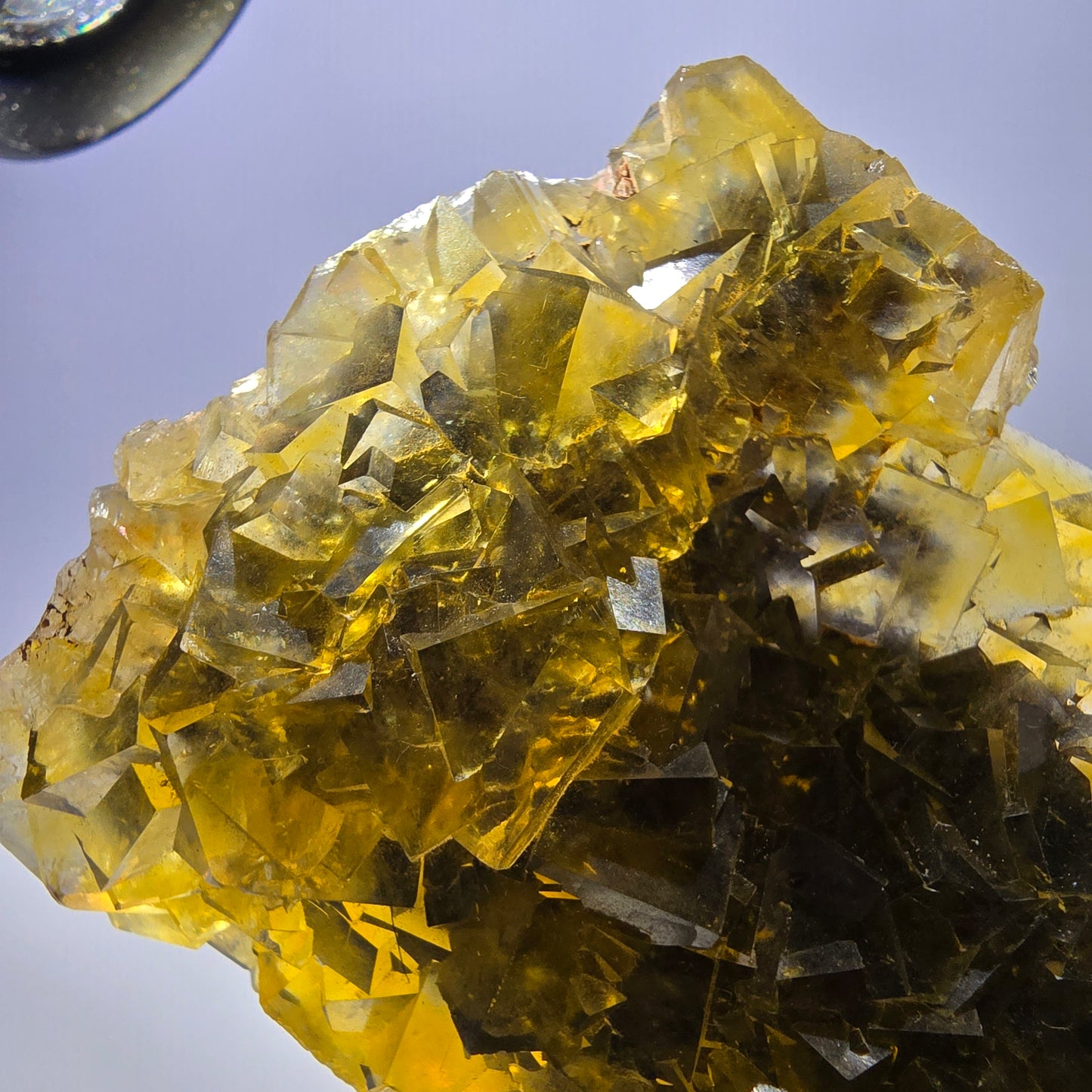 Grand spécimen de cube de fluorite fantôme, poche jaune miel, Okorusu, Namibie, 86 x 64 x 28 mm 