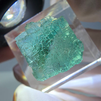 Klarer Phantom Fluorit Würfel parkettiert, grün Okorusu, Namibia 15*14*14mm