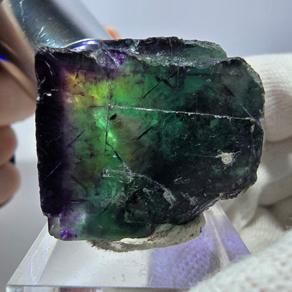 Spécimen zonal de cube de fluorite fantôme, vert violet, Okorusu, Namibie, 31 x 27 x 20 mm 
