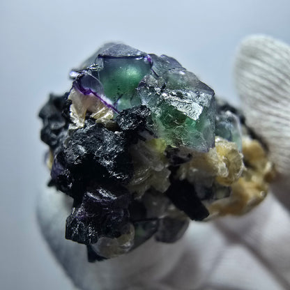 Bunte Phantom Fluorit Würfel Schörl Turmalin Muskovit Erongo, Namibia 49*34*23mm