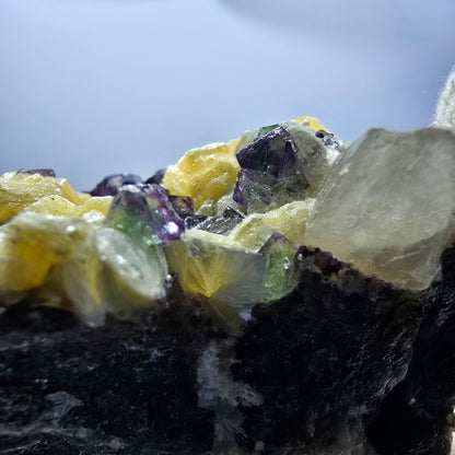 Phantom Fluorit zonal Hyalit Rauchquarz Muskovit Stufe Erongo Namibia 71*65*46mm