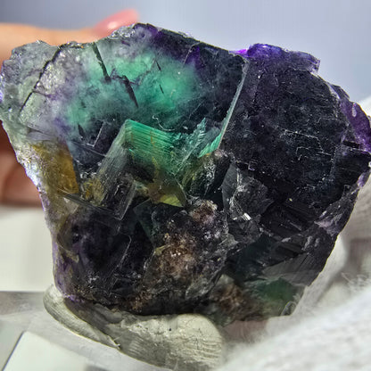 Klare Phantom Fluorit Würfel Stufe zonal grün lila Okorusu, Namibia 46*31*33mm
