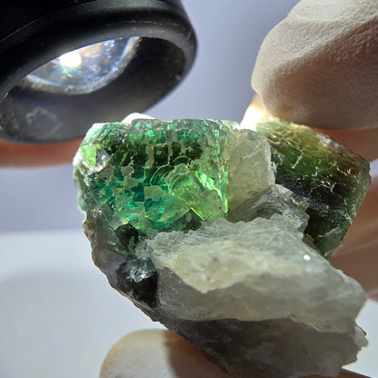 Rare cube de fluorite fantôme, spécimen de quartz vert violet Okorusu Namibie 37*29*27mm 