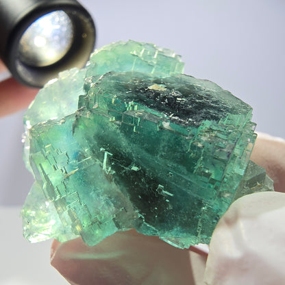 Spécimen de cube de fluorite fantôme transparente, vert parqueté, Okorusu, Namibie, 43 x 37 x 24 mm 
