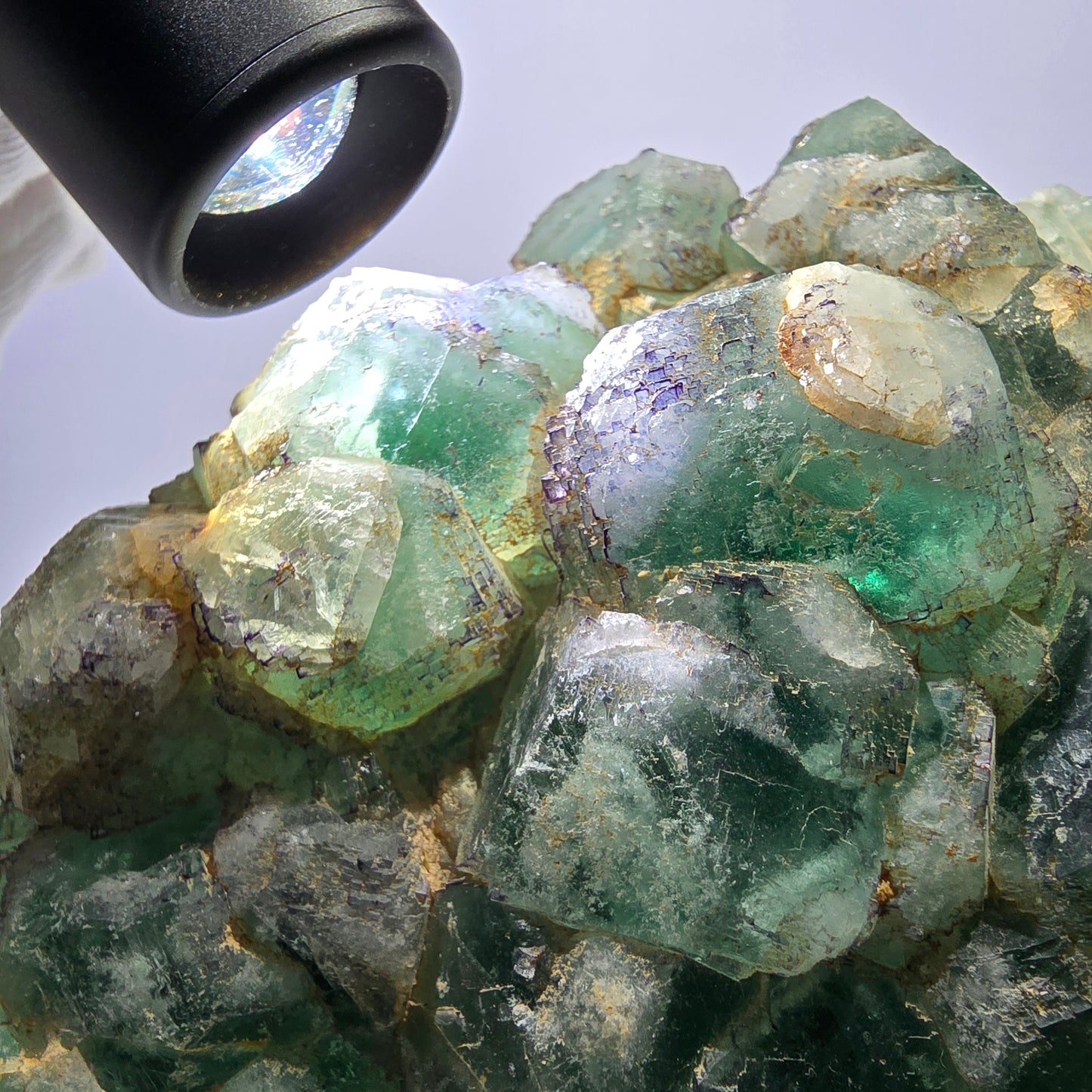 Cube de fluorite fantôme XL hexagonal à gradins zonal Erongo, Namibie 142 x 110 x 41 mm 