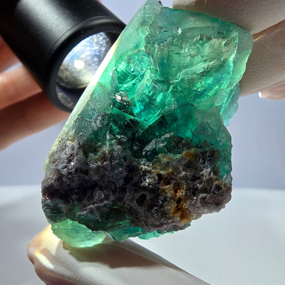 Spécimen de cube de fluorite fantôme transparente, vert parqueté, Okorusu, Namibie, 53 x 40 x 30 mm 