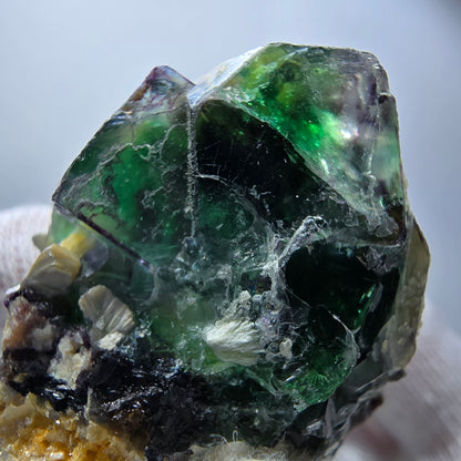Phantom fluorite, hyalite, muscovite, orthoclase stage Erongo, Namibia 47*43*36mm 