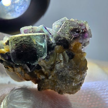 Cubes de fluorite fantôme colorés, spécimen de muscovite, Erongo, Namibie, 31 x 25 x 23 mm 