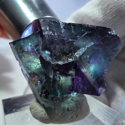 Seltene Phantom Fluorit Würfel Stufe zonal grün lila Okorusu, Namibia 25*22*21mm
