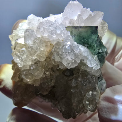 Rare cube de fluorite fantôme, spécimen de quartz vert violet Okorusu Namibie 48*42*28mm 